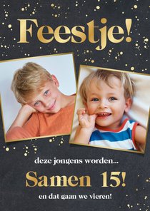 Kinderfeest samen jarig met kinderfoto's en foliedruk