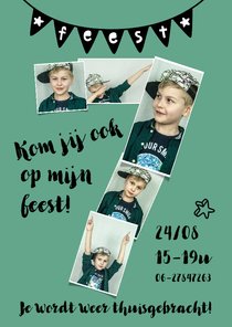 Kinderfeestje 7 jaar fotokaart voor jongen of meisje