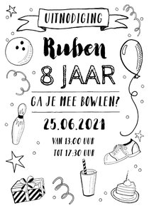 Kinderfeestje bowlen zwart wit stoer