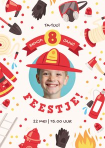 Kinderfeestje brandweer thema met foto en confetti