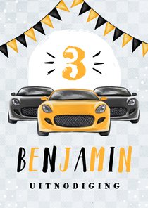 Kinderfeestje jongen auto's racen vlaggen