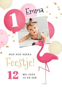 Kinderfeestje meisje flamingo ballonnen confetti foto