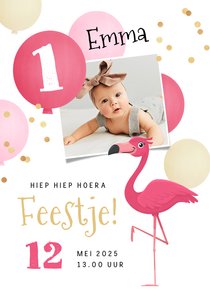 Kinderfeestje meisje flamingo ballonnen confetti foto