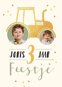 Kinderfeestje tractor goud foto confetti verjaardag feest