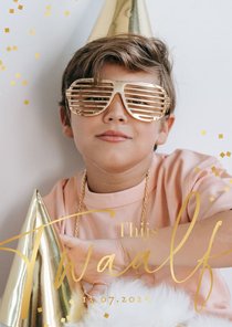 Kinderfeestje uitnodiging 12 jaar goud confetti foto