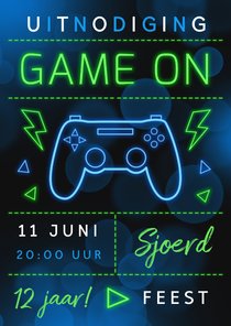 Kinderfeestje uitnodiging game party neon 