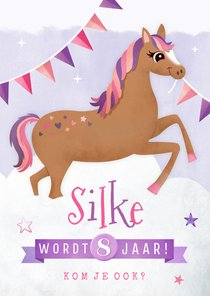 Kinderfeestje uitnodiging met lief paard en slingers