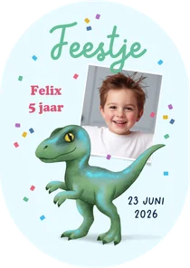 Kinderfeestje uitnodiging pilvorm dino raptor confetti foto
