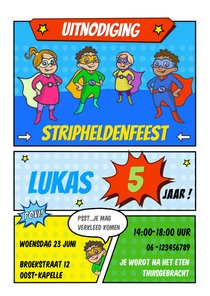 Kinderfeestje uitnodiging stripheldenfeest