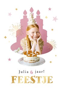 Kinderfeestje uitnodiging taart foto sterren goud