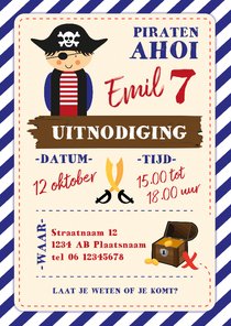 Kinderfeestje uitnodiging voor een piratenfeest