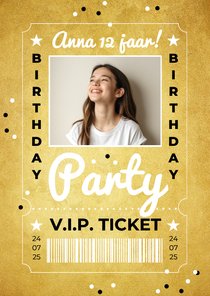 Kinderfeestje VIP ticket goud golden birthday party
