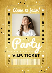 Kinderfeestje VIP ticket goud golden birthday party