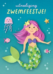 Kinderfeestje zeemeermin uitnodiging zwemfeestje