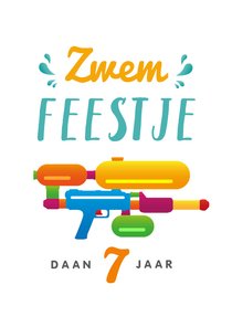 Kinderfeestje zomer zwemmen supersoaker foto uitnodiging