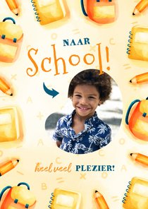 Kinderkaart naar school met foto en rugtasjes