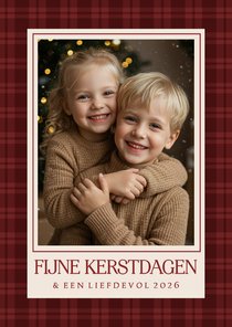 Klassiek kerstkaartje ruitjespatroon rood met foto