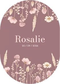 Klassiek ovaal geboortekaartje donker roze met bloemen