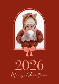 Klassiek rode kerstkaart met foto en strik