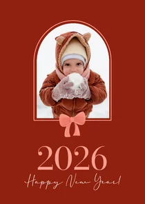 Klassiek rode nieuwjaarskaart met foto en strik