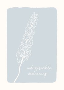 Klassieke condoleancekaart met lijntekening bloem blauw
