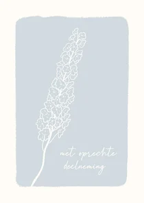 Klassieke condoleancekaart met lijntekening bloem blauw