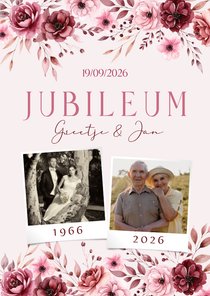 Klassieke jubileum kaarten roze met aquarel rozen