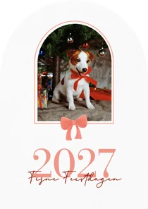Klassieke kerstkaart boogvorm met foto en rode strik