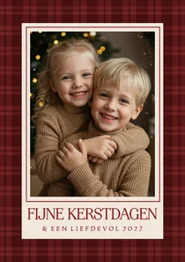 Klassieke kerstkaart ruitjespatroon rood met foto