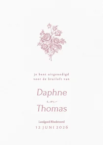 Klassieke trouwkaart met vintage roze boeket met rozen