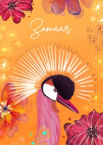 Kleurrijke wenskaart met kroonkraanvogel