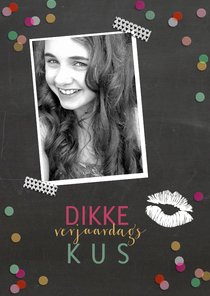 Krijtbord look met fotoselfie en confetti