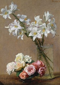 Kunstkaart van Henri Fantin Latour. Rozen en lelies