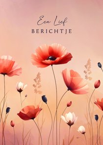 Kunstzinnige sterkte kaart aquarel klaprozen in warme tinten