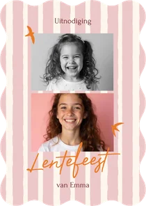 Lentefeest roze streepjes met oranje vogeltjes golfvorm