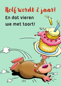 Leuke felicitatie kind van 2 jaar met beertje en taart