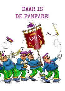 Leuke felicitatiekaart met de fanfare voor de jarige!