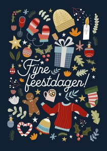 Leuke kerstkaart met vrolijke illustraties en typografie