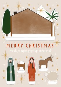 Leuke kinder kerstkaart maak je eigen kerststal illustratie