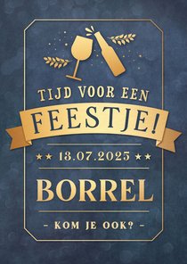 Leuke moderne uitnodiging borrel met bier en wijn