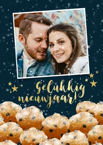 Leuke nieuwjaarskaart met oliebollen en groet