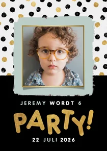 Leuke uitnodiging kinderfeestje met confetti, foto en party!