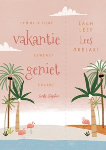 Leuke vakantiekaart tropische boekenlegger met flamingo's