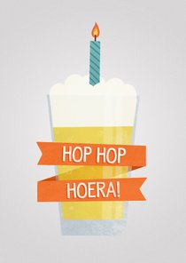 Leuke verjaardagskaart 'Hop Hop Hoera!' bierglas met kaarsje