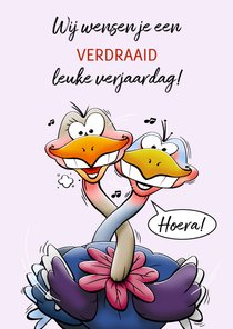 Leuke verjaardagskaart met grappige struisvogels