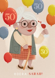 Leuke verjaardagskaart Sarah humor ballonnen 50 jaar