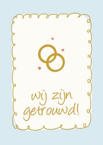 Lichtblauwe trouwkaart wij zijn getrouwd met ringen