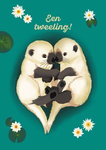 Lief felicitatiekaartje voor een tweeling - baby otters