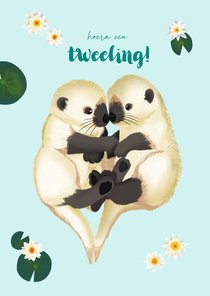 Lief felicitatiekaartje voor een tweeling - baby otters