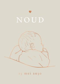 Lief geboortekaartje baby onder dekentje – koperfolie